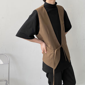 Simple Lace-up Asymmetric Solid Vest