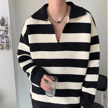 Load image into Gallery viewer, Black and White Contrasting Stripe V-Neck Sweater
