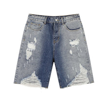 Load image into Gallery viewer, Straight Ripped Five Points Denim Shorts
