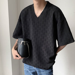 Solid V-Neck Pullover Half Sleeve T-Shirt