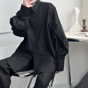 Solid Color Structure Loose Cargo Shirt