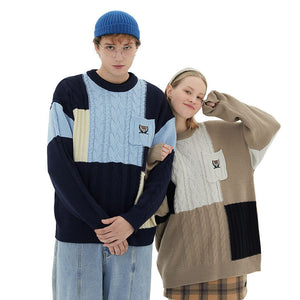 Colorblock Round Neck Couple Sweater