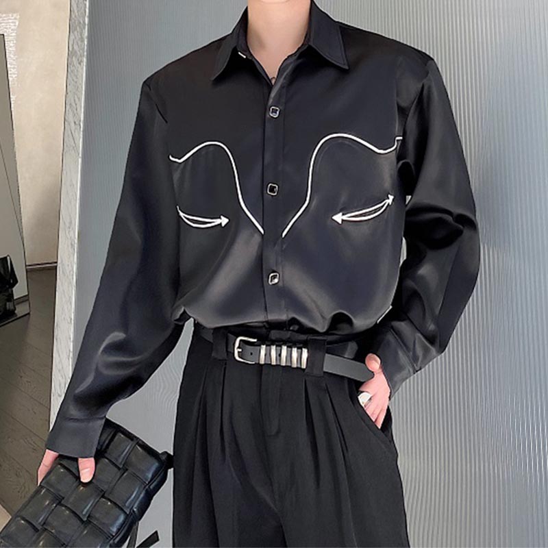 Contrast Color Hemming Long Sleeve Shirt