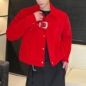 Antique Red Velvet Buckle Cropped Jacket