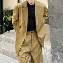 Load image into Gallery viewer, Retro Khaki Check Simple Blazer And Pant Set
