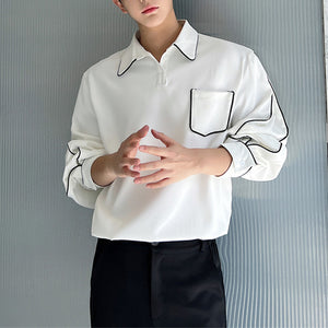 Contrast Covered Pullover Lapel Long Sleeve Shirt