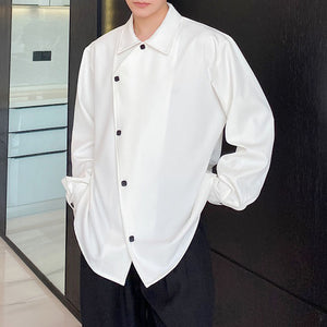 Slanted Placket Design Lapel Long-sleeved Shirt