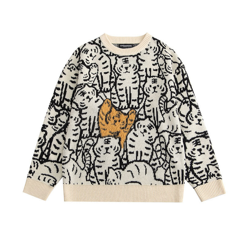 Tiger Knit Pullover Sweater