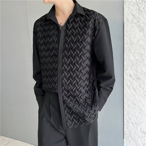 Pleated Weave Decorative Long Sleeve Shirt