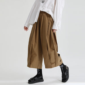 Solid Color High Waist Cropped Wide Leg Pants