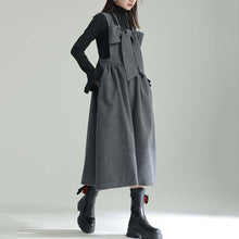 Load image into Gallery viewer, Woolen Bowknot Suspender Dress
