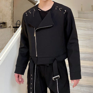 Cropped Jacket With Metal Belt