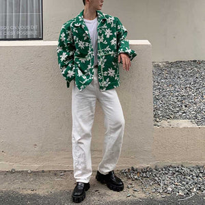 Floral Green Single Breasted Lapel Jacket