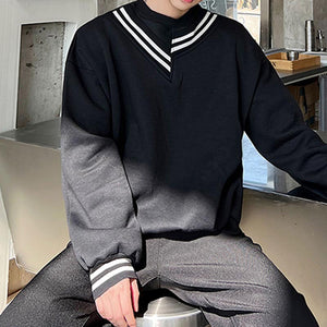Asymmetric Stripe Round Neck Thin Sweatshirt