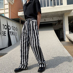 Black and White Striped Belt Tie Pants