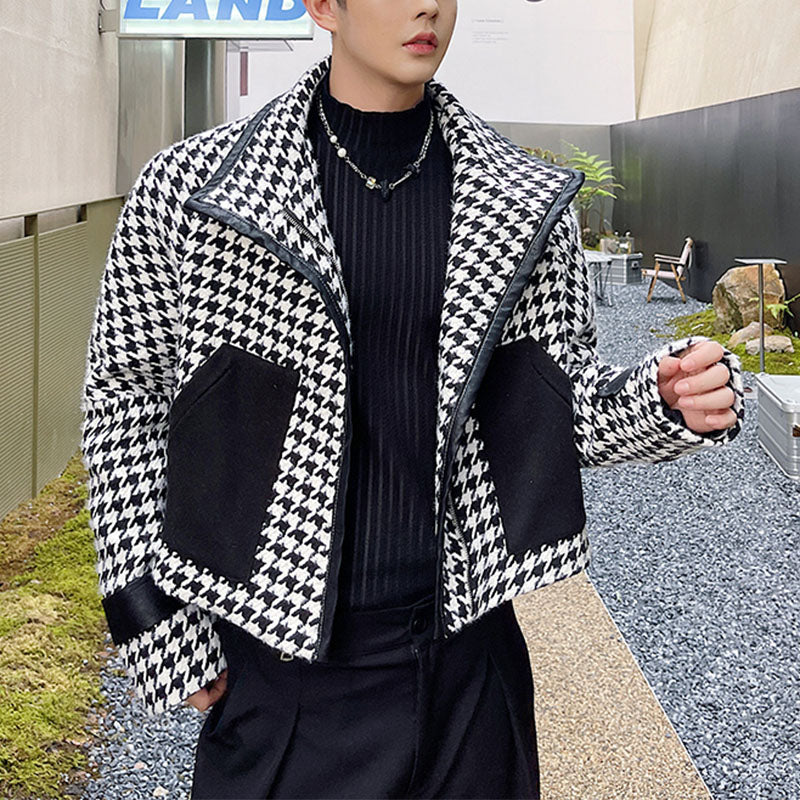 Houndstooth Cropped Casual Jacket