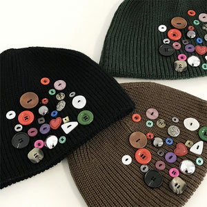 Irregular Button Trim Knitted Hat